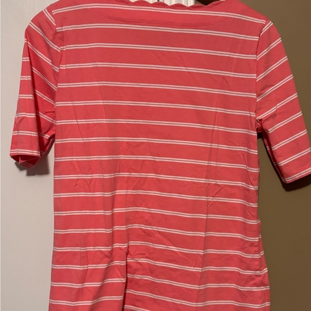 Talbots Coral and White Striped Tee - Picture 2 of 4